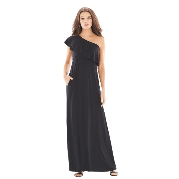 Soma Soft Jersey One Shoulder Ruffle Maxi Dress Black Size XL New‎ With Tags - Picture 1 of 4